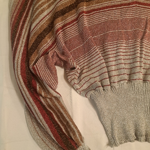 VTG Organically Grown By Arpeja Women's Striped Metallic Dolman Sleeve Top Sz L - Picture 13 of 15